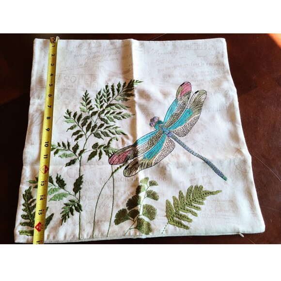 Dragonfly Decorative Pillow Cover Embroidered Throw Case Farmhouse Cottage Decor - Picture 6 of 12